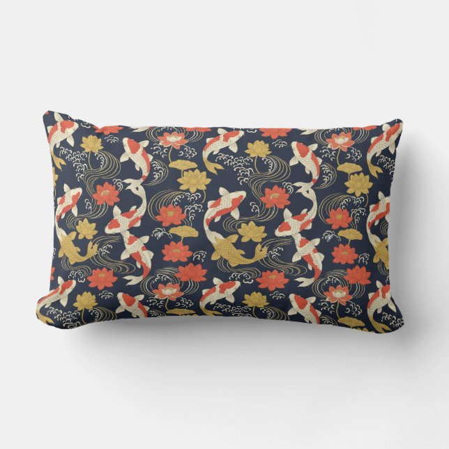 Elegante Koi Vis en Lotus Patroon Kussen (Voorkant)