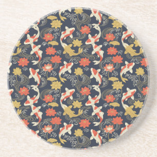 Elegante Koi Vis en Lotus Patroon Zandsteen Onderzetter