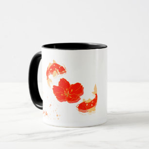 Elegante Koi Vis en Rode Bloesem Kunst Japans St Mok