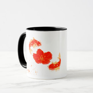 Elegante Koi Vis en Rode Bloesem Kunst | Japans St Mok