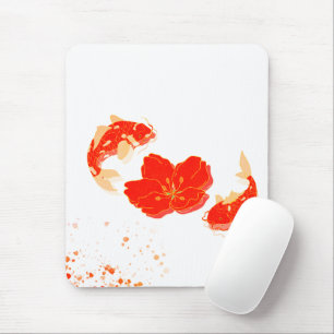 Elegante Koi Vis en Rode Bloesem Kunst Japans St Muismat