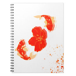 Elegante Koi Vis en Rode Bloesem Kunst Japans St Notitieboek