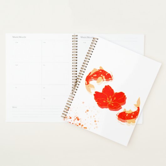 Elegante Koi-vis en Rode Bloesem Kunst | Japans St Planner (Display)