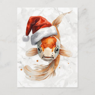 Elegante Koi Vis in Kerstmuts Waterverf Feestdagenkaart