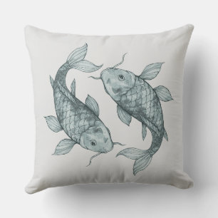 Elegante Koi Vis Watercolor Kunst   Japanse Stijl Kussen
