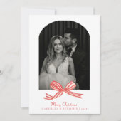 Elegante Kokette Rode Strik Boog Foto Kerstmis Feestdagenkaart (Voorkant)