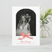 Elegante Kokette Rode Strik Boog Foto Kerstmis Feestdagenkaart (Staand voorkant)