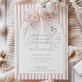 Elegante Kokette Roze Blush Rozen Strik Baby Showe Kaart