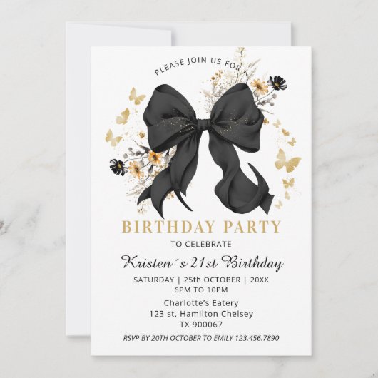 Elegante Kokette Zwarte Roos Wilde Bloemen Uitnodi Kaart (Voorkant)