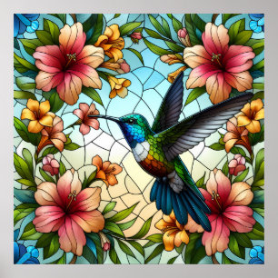 Elegante Kolibrie Gebrandschilderd Glas Effect Poster