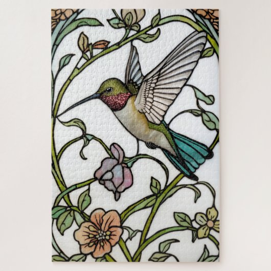 Elegante kolibrie-kunst botanische boho chic legpuzzel (Verticaal)