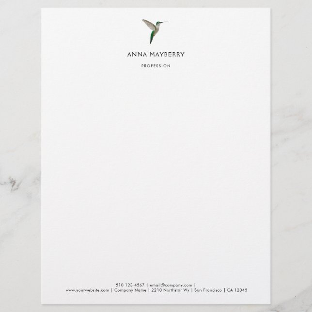 Elegante kolibrie Letterhead Briefhoofd (Voorkant)