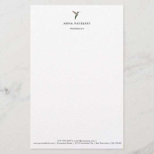 Elegante kolibrie Letterhead Briefpapier (Voorkant)