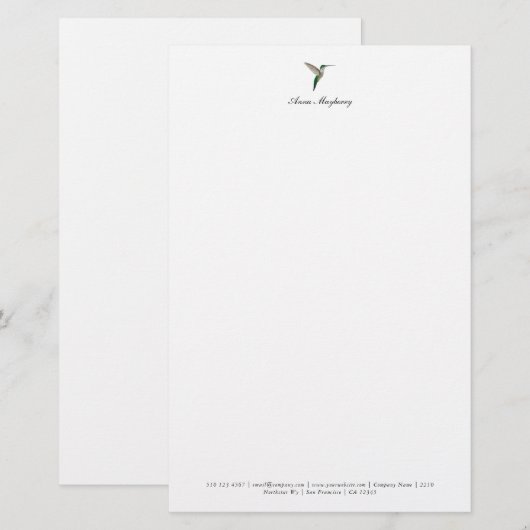 Elegante kolibrie Letterhead Briefpapier (Voorkant / Achterkant)