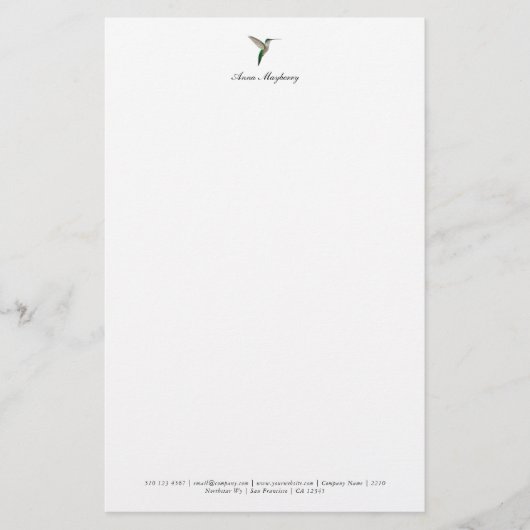 Elegante kolibrie Letterhead Briefpapier (Voorkant)