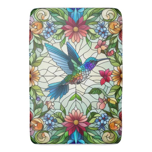 Elegante Kolibrie met Gebrandschilderd Glas Effect Badmat (Voorkant Verticaal)