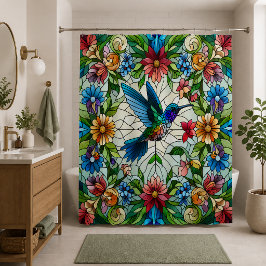 Elegante Kolibrie met Gebrandschilderd Glas Effect Douchegordijn