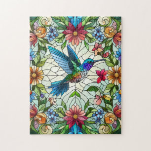 Elegante Kolibrie met Gebrandschilderd Glas Effect Legpuzzel
