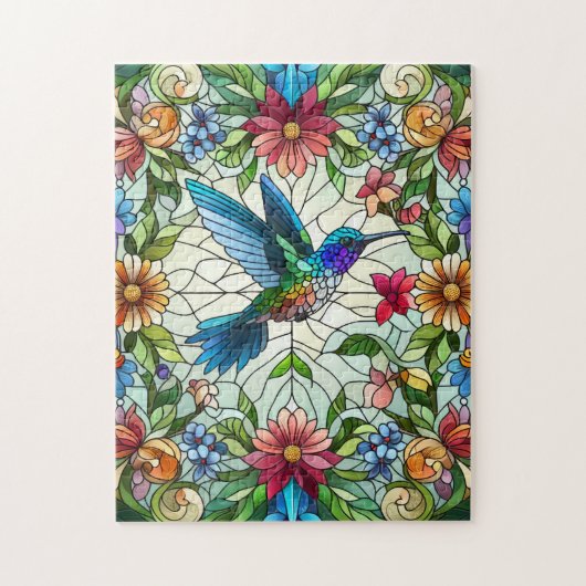 Elegante Kolibrie met Gebrandschilderd Glas Effect Legpuzzel (Verticaal)