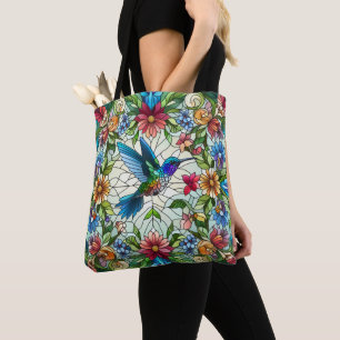 Elegante Kolibrie met Gebrandschilderd Glas Effect Tote Bag