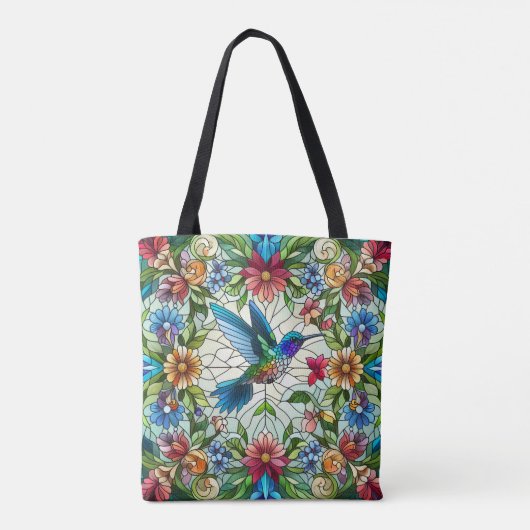 Elegante Kolibrie met Glas-in-Lood Effect Tote Bag (Achterkant)