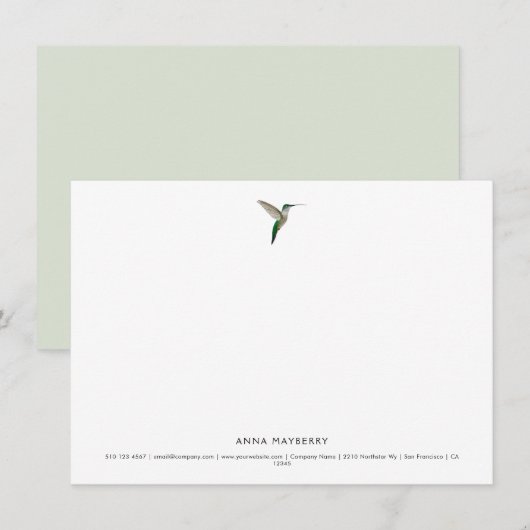 Elegante kolibrie notitiekaartje (Voorkant / Achterkant)