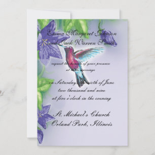 elegante kolibrie paarse bloemen bruiloft kaart