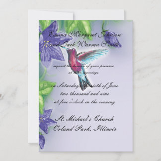 elegante kolibrie paarse bloemen bruiloft kaart