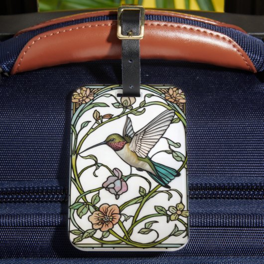 Elegante kolibriekunst botanische boho chic bagagelabel (Voorkant Insitu 2)
