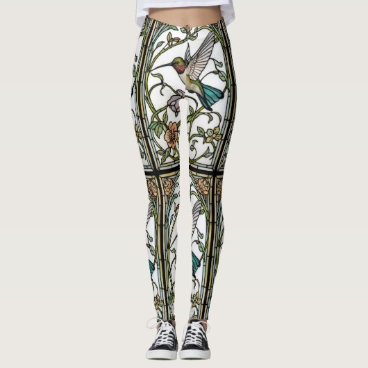 Elegante kolibriekunst botanische boho chic leggings (Voorkant)