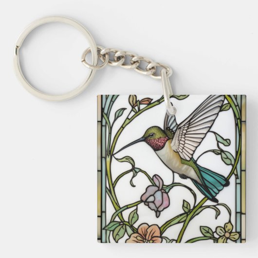 Elegante kolibriekunst botanische boho chic sleutelhanger (voorkant)