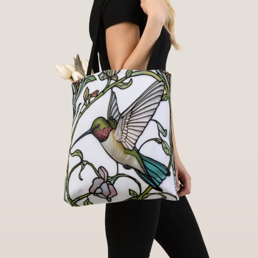 Elegante kolibriekunst botanische boho chic tote bag (Dichtbij)
