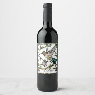 Elegante kolibriekunst botanische boho chic wijn etiket