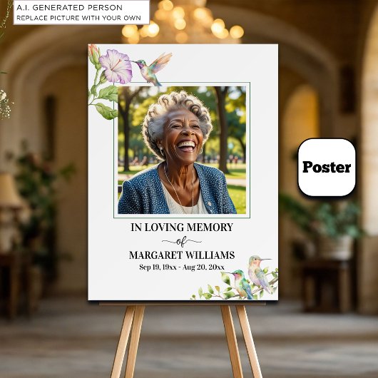 Elegante Kolibries Bloem Foto Funeral Poster