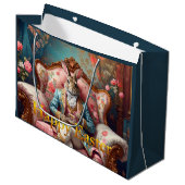 Elegante konijn drinkt thee Gelukkig Pasen Groot Cadeauzakje (Voorkant Gekanteld)