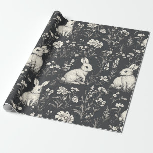 Elegante Konijn Toile Bloem Motief in Vintage Stij Cadeaupapier