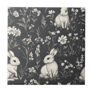 Elegante Konijn Toile Bloem Motief Vintage (1) Tegeltje