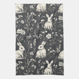 Elegante Konijn Toile Bloem Motief Vintage (1) Theedoek
