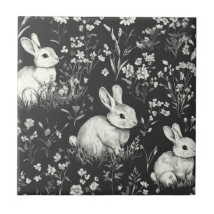 Elegante Konijn Toile Bloem Motief Vintage (2) Tegeltje