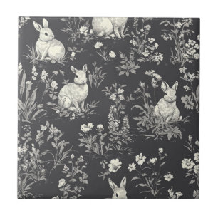Elegante Konijn Toile Bloem Motief Vintage (3) Tegeltje