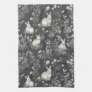 Elegante Konijn Toile Bloem Motief Vintage (3) Theedoek