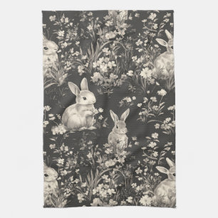 Elegante Konijn Toile Bloem Motief Vintage (4) Theedoek