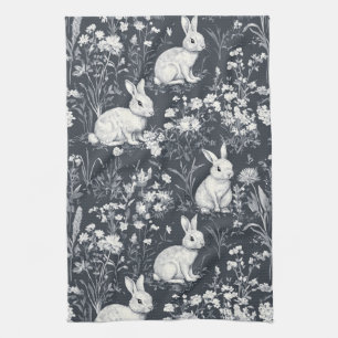Elegante Konijn Toile Bloem Motief Vintage (5) Theedoek