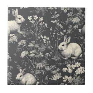 Elegante Konijn Toile Bloem Motief Vintage (8) Tegeltje