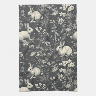 Elegante Konijn Toile Bloem Motief Vintage (8) Theedoek