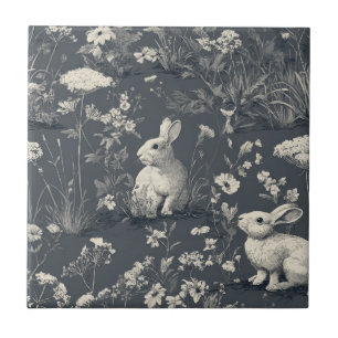 Elegante Konijn Toile Bloem Motief Vintage Stijl ( Tegeltje