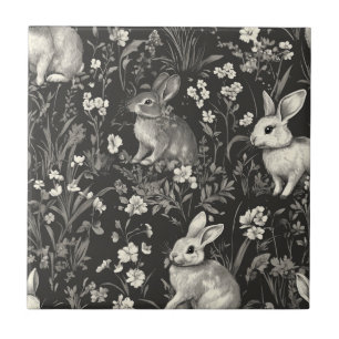 Elegante Konijn Toile Bloem Motief Vintage Stijl ( Tegeltje