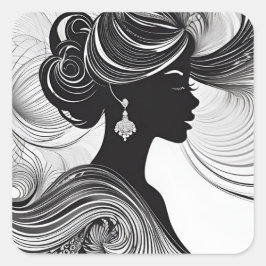 Elegante Koningin Afrikaans Silhouet Zwart & Wit Vierkante Sticker