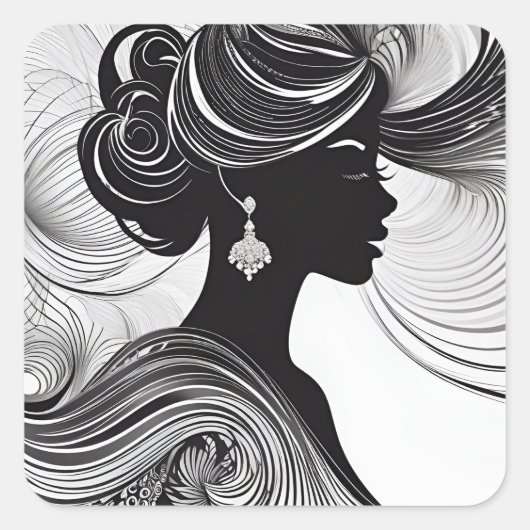 Elegante Koningin Afrikaans Silhouet Zwart & Wit Vierkante Sticker (Voorkant)