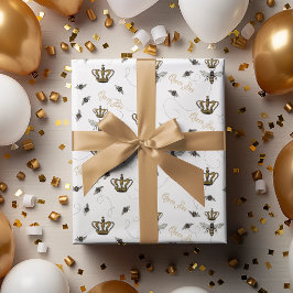 Elegante Koningin Bij Gouden Kroon Wit Cadeaupapier
